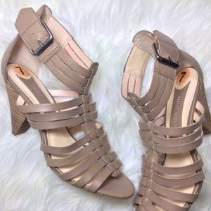 COPY - Nine West Strappy Cage Leather Block Heel Sandal 7